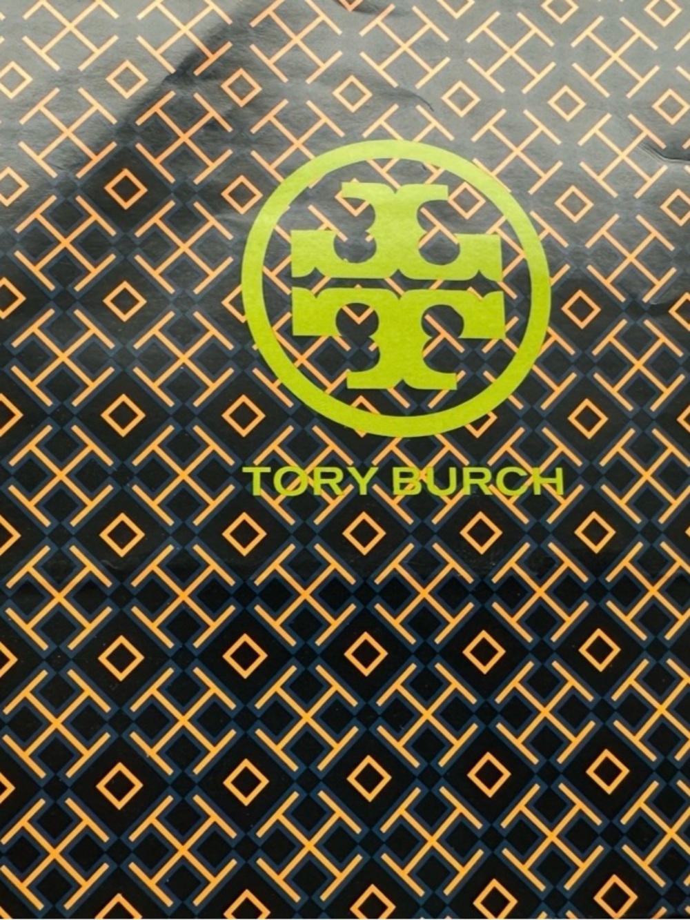 Tory Burch Black, Orange & Neon Yellow Logo Paper Shopping Bag- NEW! - Picture 2 of 6